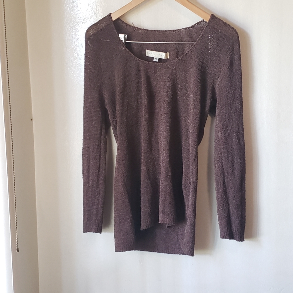 Bette Paige Crochet Brown Long Sleeve Sweater Size Medium